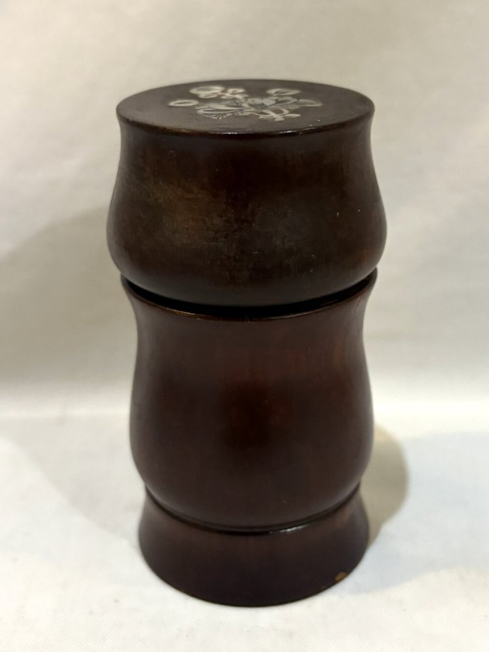 Hand Turned Wooden Toothpick Holder with Lid Mother of Peral Inlay Floral
